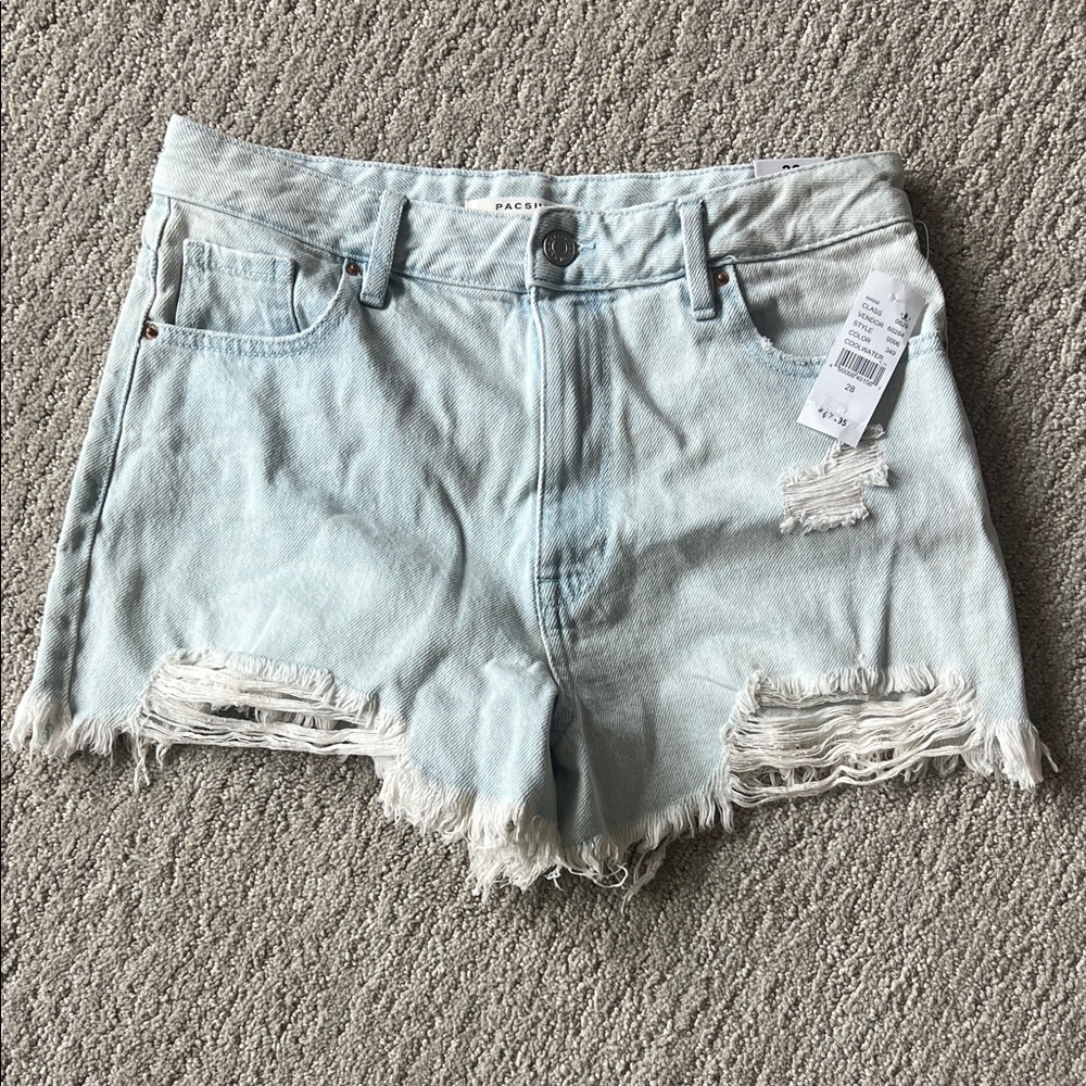 PacSun Faded Blue Ripped Jean Shorts - size 28